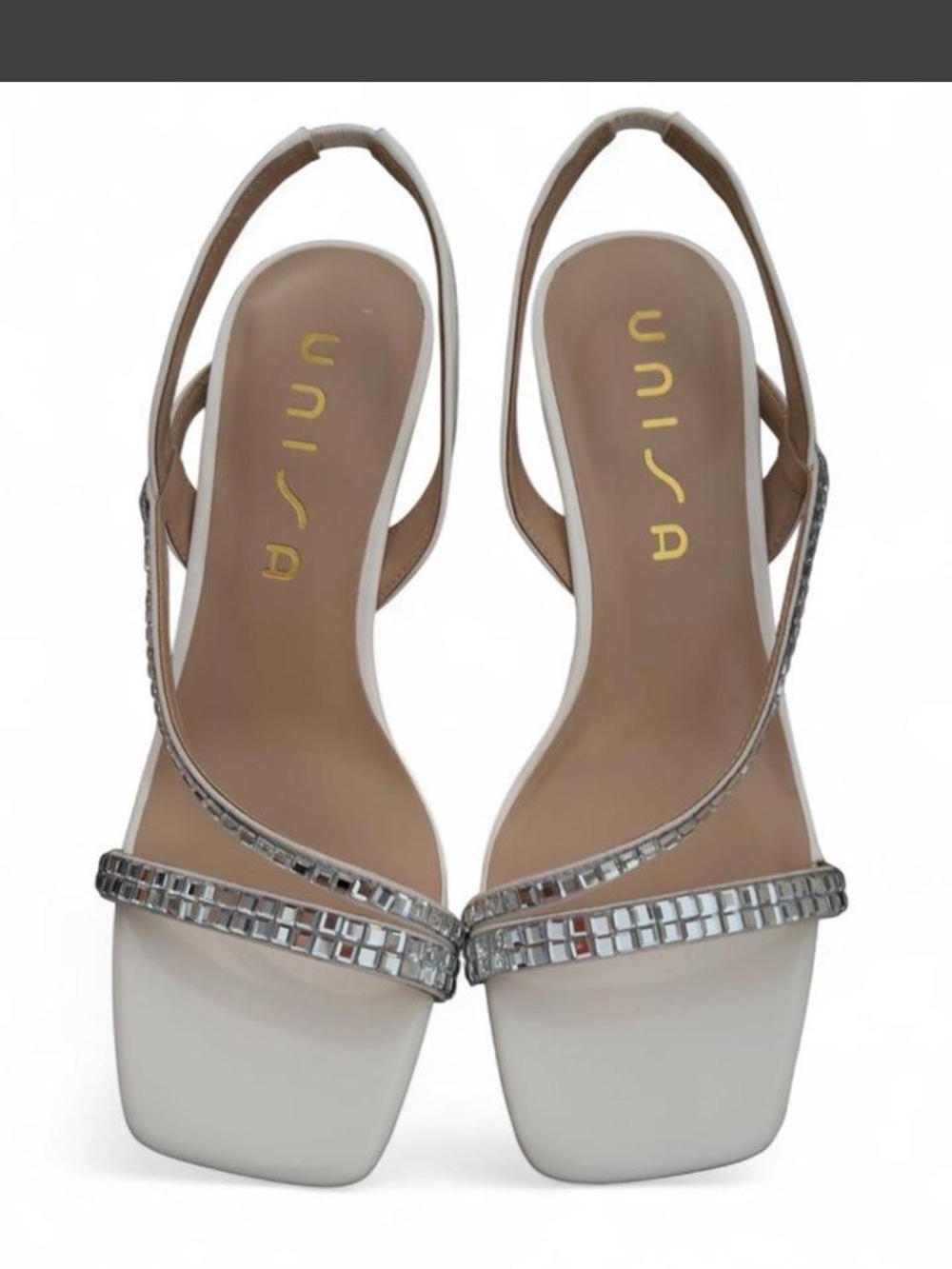 Unisa White Slingback Sandals with Silver Mosaic Straps
